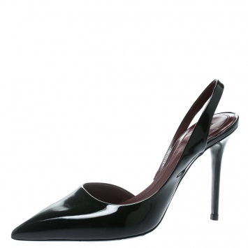 Pre Owned Celine Black Leather D'orsay Pointed Toe Slingback Sandals Size 37.5