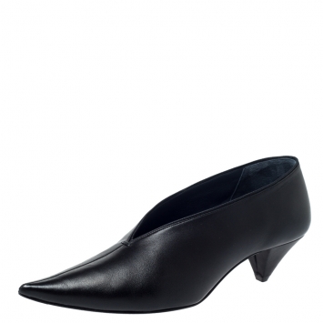 Pre Owned Celine Black Leather V Neck Pointed Toe Pumps Size 37