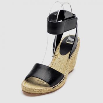 Pre Owned Celine Black Leather Espadrilles Wedge Sandals Size 37