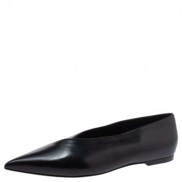 Pre Owned Celine Black Leather V Neck Ballet Flats Size 39
