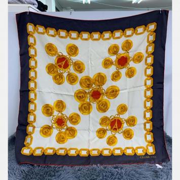 Pre Owned Celine 90 X90 Blue Silk Scarf