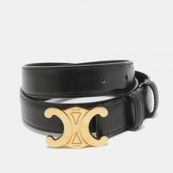 Pre Owned Celine Black Leather Macadam Buckle Belt 75CM