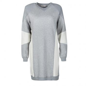 Pre Owned Celine Grey Knit Contrast Fleece Panel Detail Crew Neck Sweatshirt Dress M