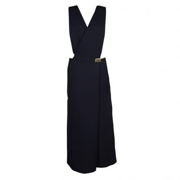 Pre Owned Celine Navy Blue Wool Blend Wrap Front Jumpsuit S