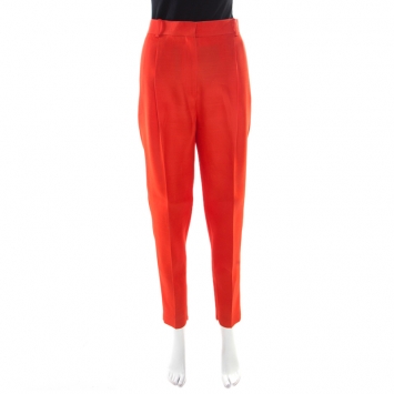 Pre Owned Celine Red Silk and Wool High Waist Tapered Trousers M
