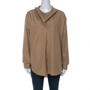 Pre Owned Celine Khaki Beige Cotton Flap Collar Detail Button Front Shirt M