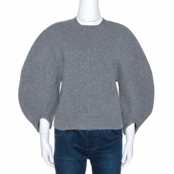 Pre Owned Celine Grey Cashmere Balloon Sleeve Sweater XS