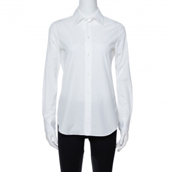 Pre Owned Celine White Cotton Poplin Long Sleeve Shirt S