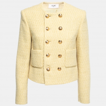 مملوكة مسبقًا Celine Yellow Boucle Tweed Chasseur Jacket M
