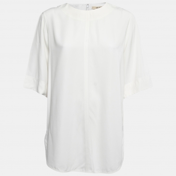 Pre Owned Celine White Crepe Oversized High-Low Hem Detail Tunic L