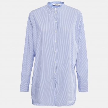 Pre Owned Celine Blue Striped Cotton Oversized Shirt M