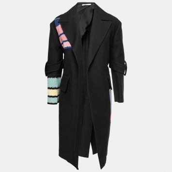 Pre Owned Celine Black Wool Pocket Detail Open Coat M