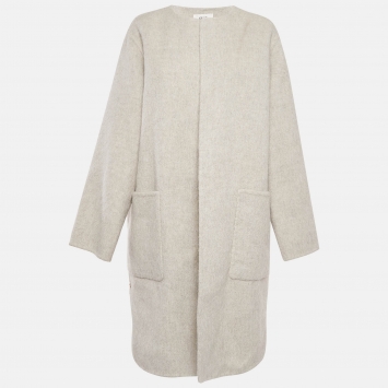 Pre Owned Celine Light Grey Wool Open Front Mid-Length Coat M