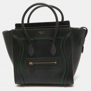 Pre Owned Celine Black/Green Leather Micro Luggage Tote