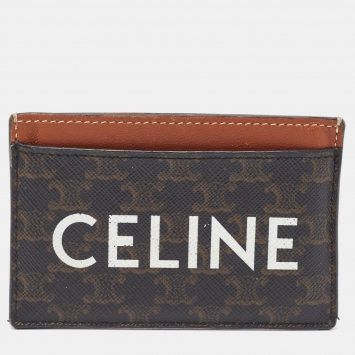 Pre Owned Celine Brown Macadam Coated Canvas and Leather Card Holder