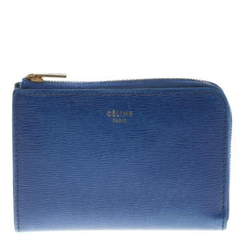 Pre Owned Celine Blue Leather Half Zip Continental Wallet 