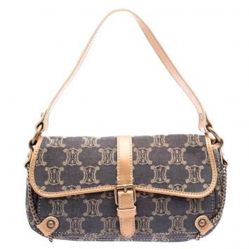 Pre Owned Celine Blue Macadam Denim Shoulder Bag