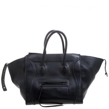 Pre Owned Celine Black Leather Medium Phantom Luggage Tote