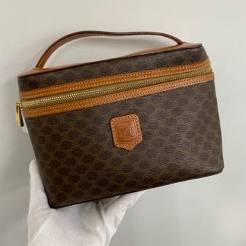 Pre Owned Celine Brown Vintage Macadam Vanity Handle Pouch