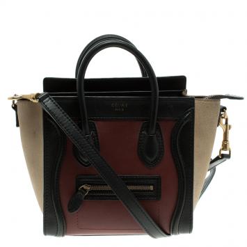Pre Owned Celine Tri Color Leather and Suede Nano Luggage Tote