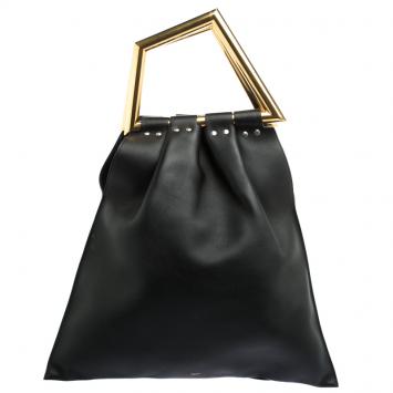 Pre Owned Celine Black Leather Open Triangle Bag