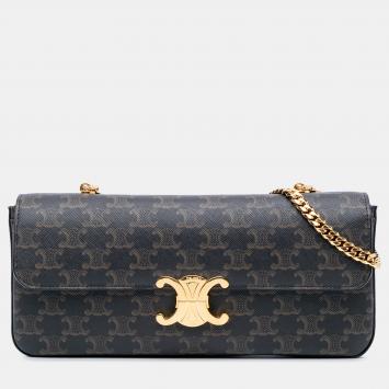 Celine Brown Triomphe Coated Canvas Chain Shoulder Bag
