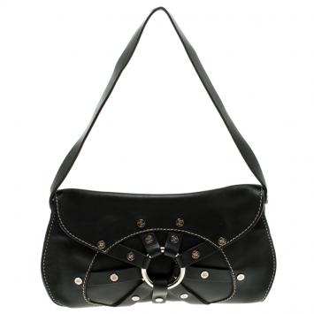 Pre Owned Celine Black Leather Macadam Shoulder Bag