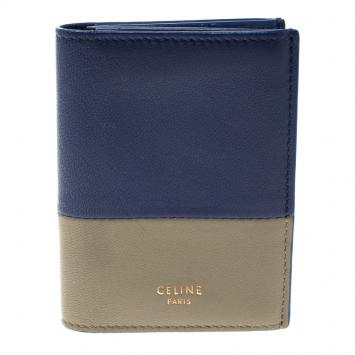 Pre Owned Celine Indigo/Beige Leather Folded Card Holder 