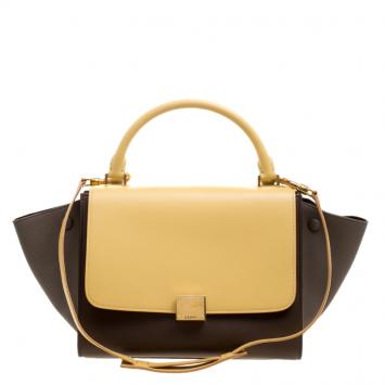 Pre Owned Celine Brown/Mostard Leather Small Trapeze Tote