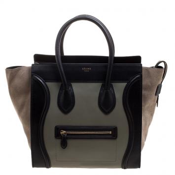Pre Owned Celine Tri Color Leather and Suede Mini Luggage Tote