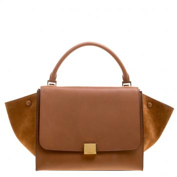 Pre Owned Celine Brown Leather and Suede Medium Trapeze Tote