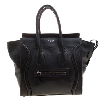 Pre Owned Celine Black Leather Micro Luggage Tote 