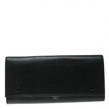 Pre Owned Celine Black Leather Large Multifunction Flap Wallet