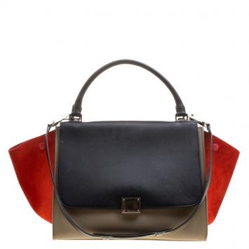 Pre Owned Celine Tri Color Leather and Suede Medium Trapeze Bag