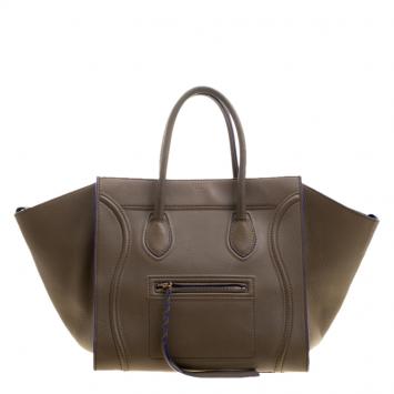 Pre Owned Celine Fatigue Green Leather Medium Phantom Luggage Tote