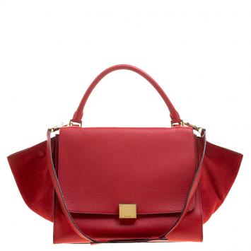 مملوكة مسبقًا Celine Red Leather and Suede Medium Trapeze Bag