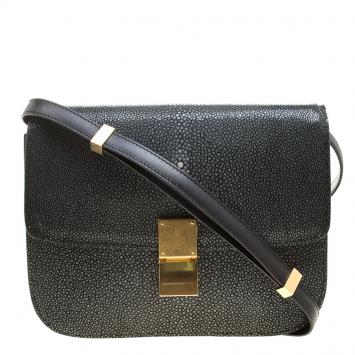 Pre Owned Celine Grey Stingray Medium Classic Box Shoulder Bag
