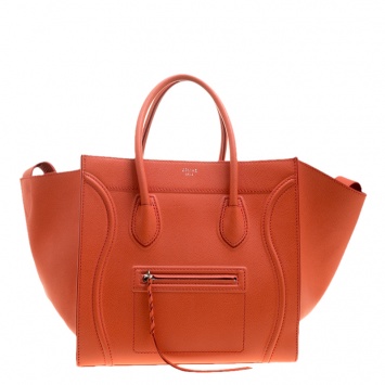 Pre Owned Celine Orange Leather Medium Phantom Luggage Tote