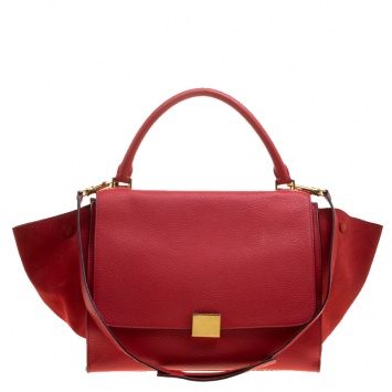 Pre Owned Celine Red Leather and Suede Medium Trapeze Bag