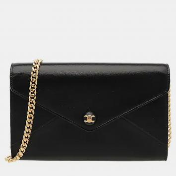 Pre Owned Celine Envelope Shiny Calfskin Leather Wallet On Chain Bag