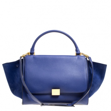 Pre Owned Celine Blue Leather and Suede Medium Trapeze Tote