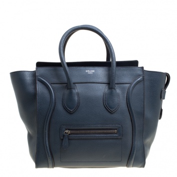 Pre Owned Celine Navy Blue Leather Mini Luggage Tote