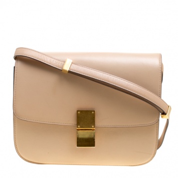 Pre Owned Celine Beige Leather Medium Classic Box Shoulder Bag