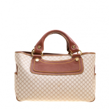 Pre Owned Celine Beige/Brown Macadam Monogram Canvas and Leather Tote