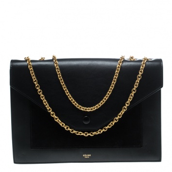 Pre Owned Celine Black Leather Pocket Envelope Shoulder Bag