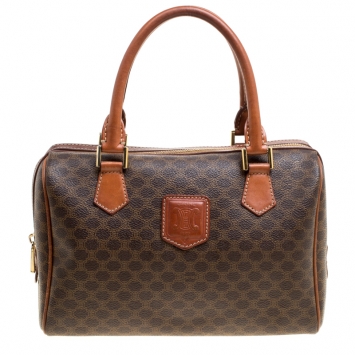 Pre Owned Céline Brown Macadam Coated Canvas  Boston Bag