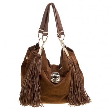 Pre Owned Celine Brown Suede Fringed Dimitri Hobo