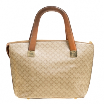 Pre Owned Celine Beige/Brown Coated Canvas and Leather Macadam Zip Tote