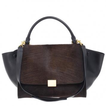 Pre Owned Celine Dark Brown Calf Hair Trapeze Bag