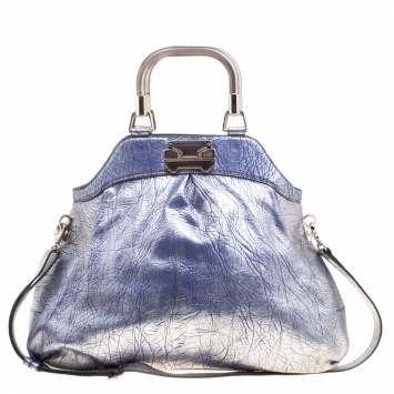 Pre Owned Celine Silver/Blue Textured Leather Top Handle Bag